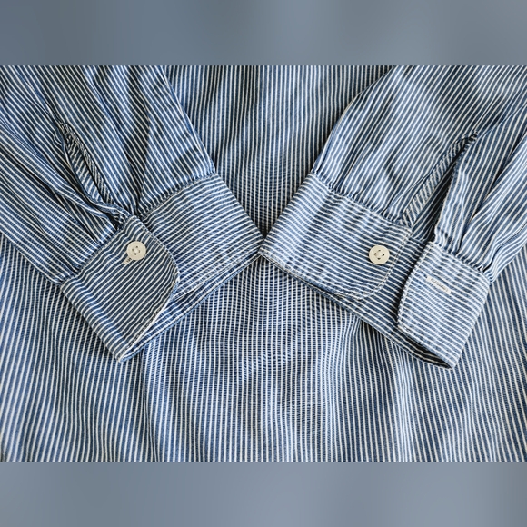 Westbound Blue Stripe 100% Cotton Ruffle Hem Button Up Tunic Top Size Medium - Picture 5 of 8